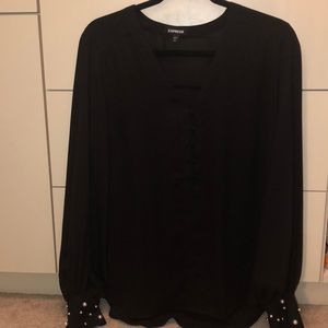 Express black blouse with pearl sleeve details